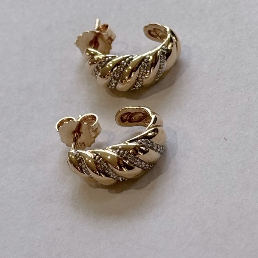 Mejuri Pave Diamond Croissant Dome Hoops (14k Yellow Gold)